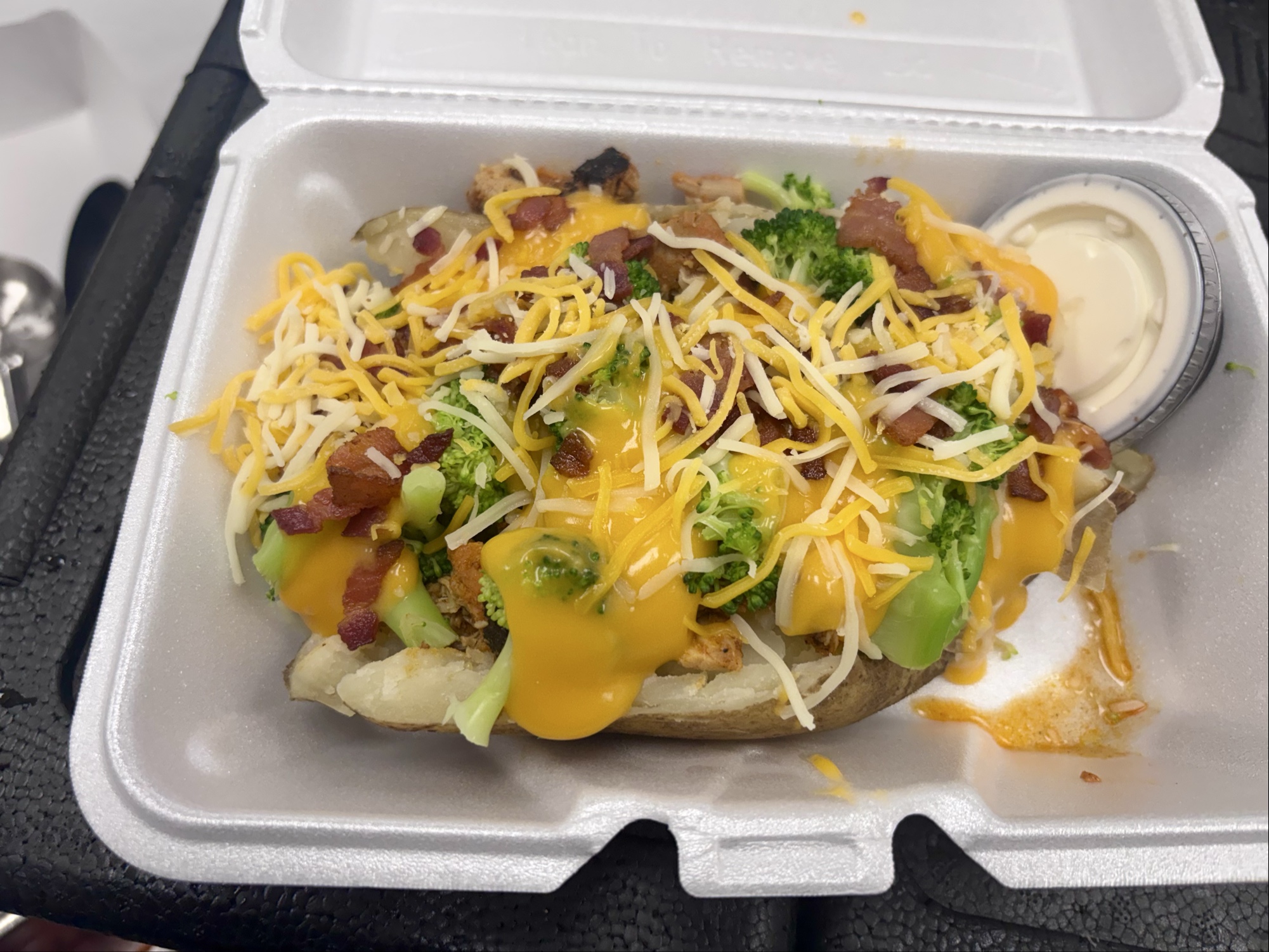 Loaded chicken and broccoli baked potato